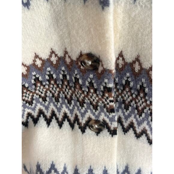 Evereve Mari Fair Isle Belted Knit Cardigan Sweater Cream Multi Women's Small - Picture 8 of 11